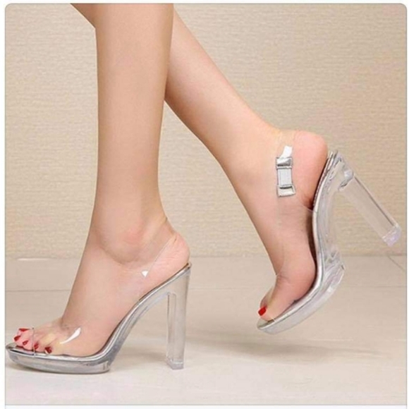 small block clear heels